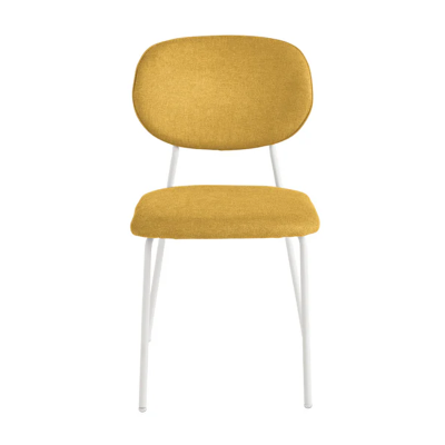 Esszimmerstuhl aus gelbem Stoff mit weißen Metallbeinen – ELLIS 2 Stühle