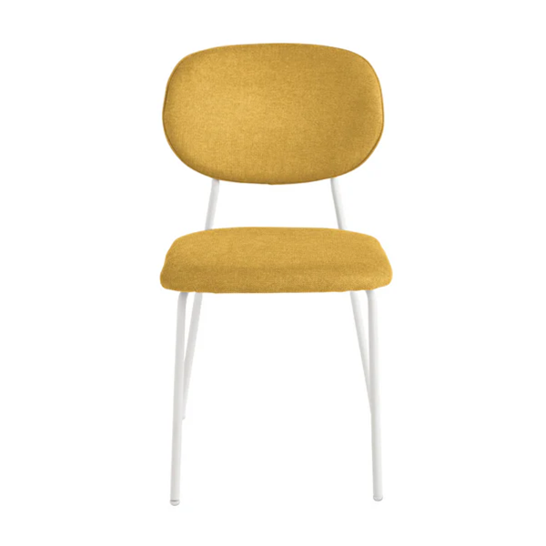 Esszimmerstuhl aus gelbem Stoff mit weißen Metallbeinen – ELLIS 2 Stühle
