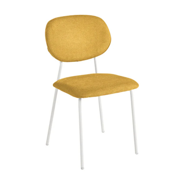 Esszimmerstuhl aus gelbem Stoff mit weißen Metallbeinen – ELLIS 2 Stühle