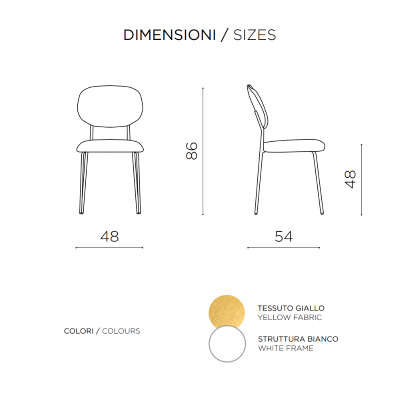 Esszimmerstuhl aus gelbem Stoff mit weißen Metallbeinen – ELLIS 2 Stühle