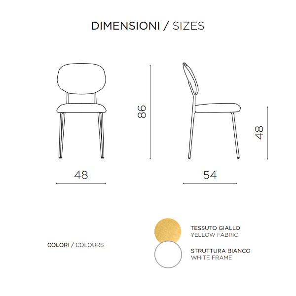 Esszimmerstuhl aus gelbem Stoff mit weißen Metallbeinen – ELLIS 2 Stühle