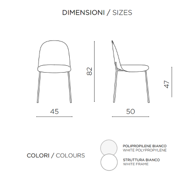 Sedia in polipropilene Bianco con gambe in metallo - FOX 2 sedie