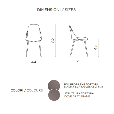 Chaise Tortora en polypropylène pieds métal - MILA 2 chaises