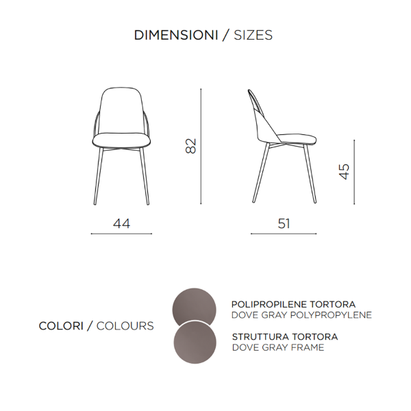 Chaise Tortora en polypropylène pieds métal - MILA 2 chaises