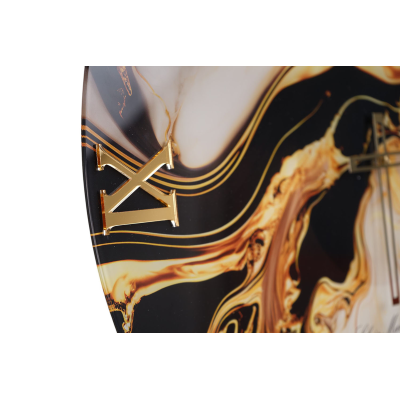 D60cm Tempered Glass Wall Clock with Gold Marble Effect Print - BRYT