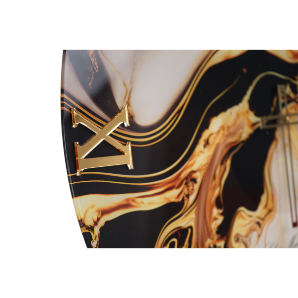D60cm Tempered Glass Wall Clock with Gold Marble Effect Print - BRYT