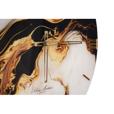 D60cm Tempered Glass Wall Clock with Gold Marble Effect Print - BRYT