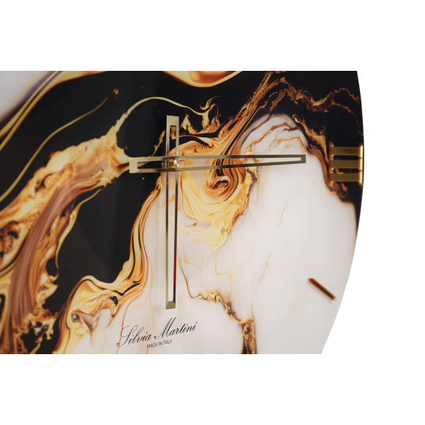 D60cm Tempered Glass Wall Clock with Gold Marble Effect Print - BRYT