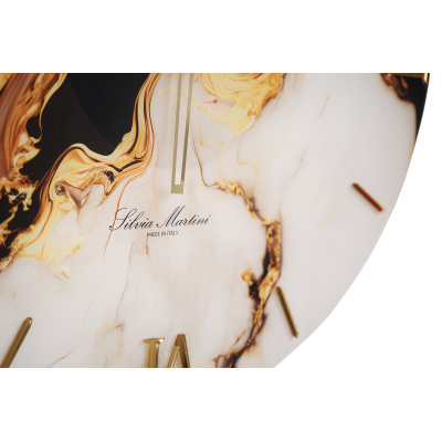 D60cm Tempered Glass Wall Clock with Gold Marble Effect Print - BRYT