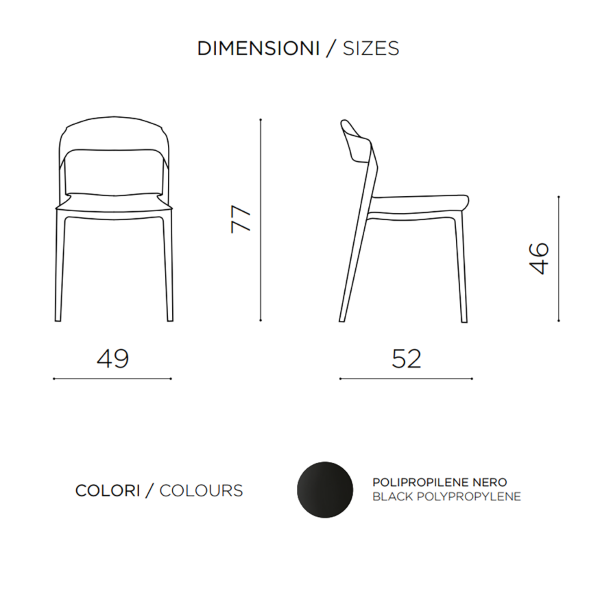 Schwarzer stapelbarer Stuhl aus Polypropylen für drinnen und draußen – GEMMA 2 Stühle