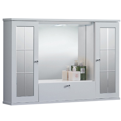 MERCURIO 90 glossy white mirror cabinet with 2 doors with mirrors and LED light