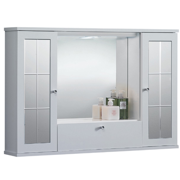 MERCURIO 90 glossy white mirror cabinet with 2 doors with mirrors and LED light