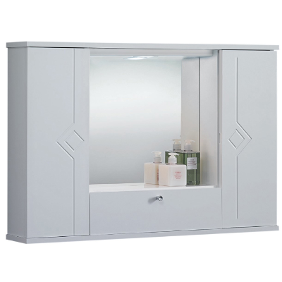 Specchiera mobile contenitore da bagno MERCURIO 90 bianco lucido a 2 ante e luce LED