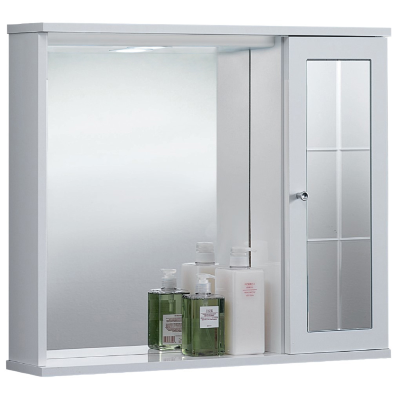 Specchiera da bagno NETTUNO 70 bianco lucido con 1 anta a specchio e luce LED  