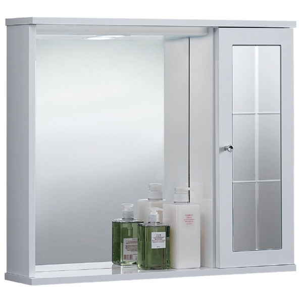 Specchiera da bagno NETTUNO 70 bianco lucido con 1 anta a specchio e luce LED  