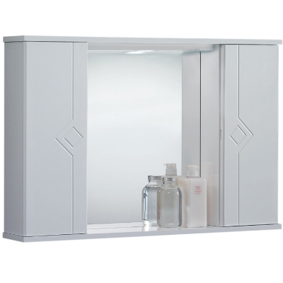 PLUTONE glossy white 2-door bathroom mirror with LED light