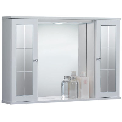 Specchiera da bagno PLUTONE 90 bianco lucido a 2 ante con specchi e luce LED  