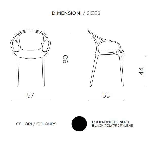 Chaise en polypropylène noir pour intérieur et extérieur - HUG 2 chaises