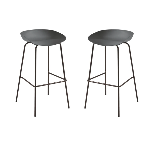 Tabouret en polypropylène Gris Foncé avec structure en métal - AGE 2 pièces