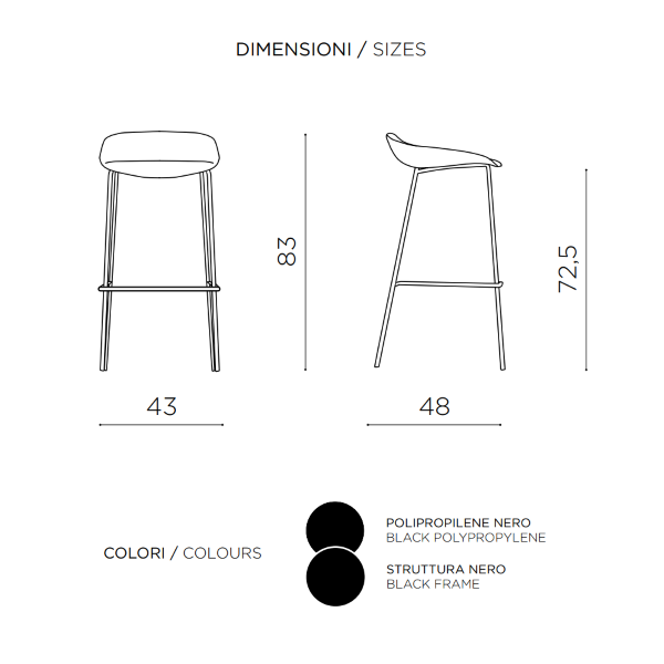 Black polypropylene stool with metal frame - AGE 2 pieces