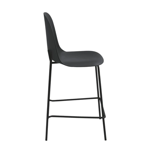 Tabouret avec assise en polypropylène noir et pieds en métal - FOX 2 pièces