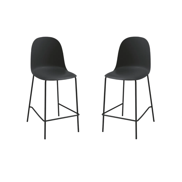 Tabouret avec assise en polypropylène noir et pieds en métal - FOX 2 pièces