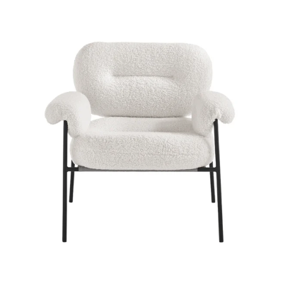 Fauteuil en tissu bouclé Blanc avec structure en métal KENT Noir