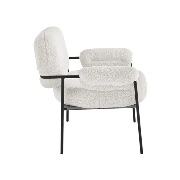 Fauteuil en tissu bouclé Blanc avec structure en métal KENT Noir