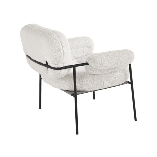 Fauteuil en tissu bouclé Blanc avec structure en métal KENT Noir