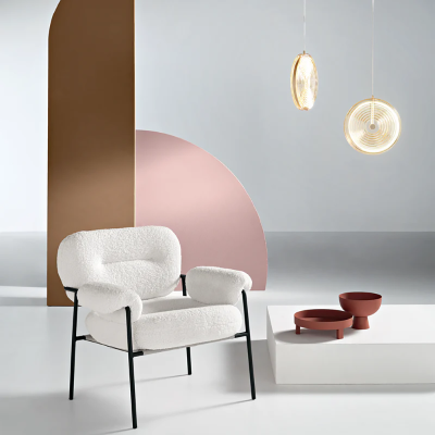 Fauteuil en tissu bouclé Blanc avec structure en métal KENT Noir