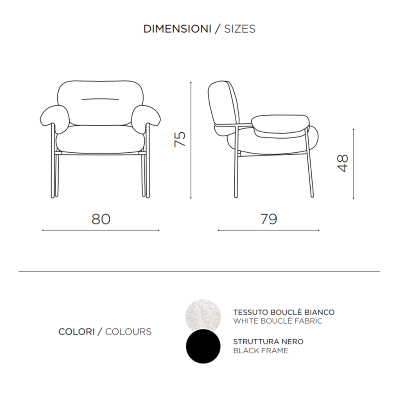 Fauteuil en tissu bouclé Blanc avec structure en métal KENT Noir
