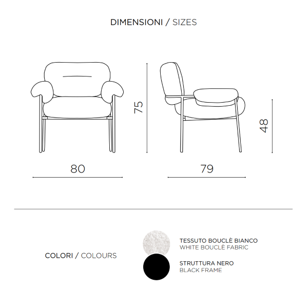 Fauteuil en tissu bouclé Blanc avec structure en métal KENT Noir