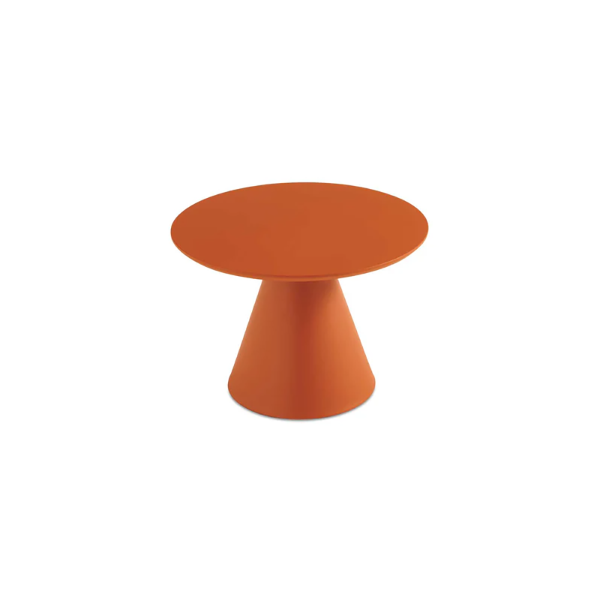 Runder Couchtisch mit Holzplatte und rostfarbenem Metallgestell – TRIADE Medium