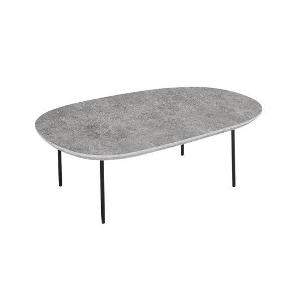 Couchtisch mit geformter Platte aus Cemento-Holz und Metallgestell – FLUX Large