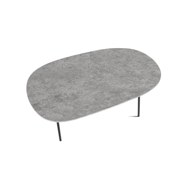 Couchtisch mit geformter Platte aus Cemento-Holz und Metallgestell – FLUX Large