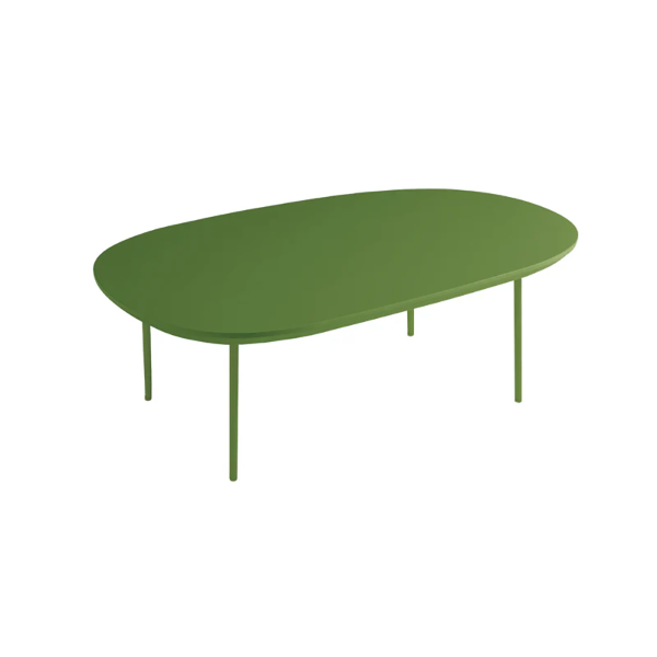 Coffee table with shaped top in green wood and metal base - FLUX Large