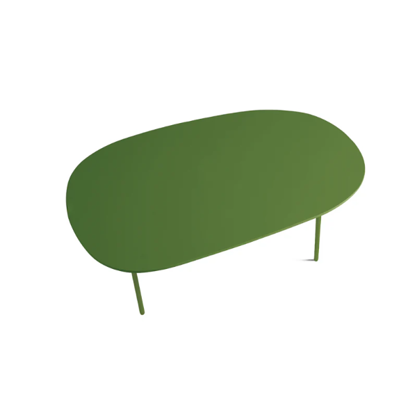 Coffee table with shaped top in green wood and metal base - FLUX Large