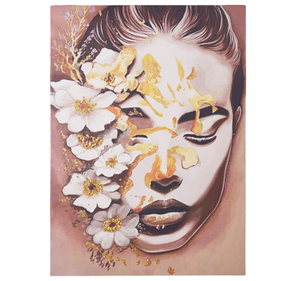 Quadro 60x90 cm moderno su tela verticale tema donna e fiori 