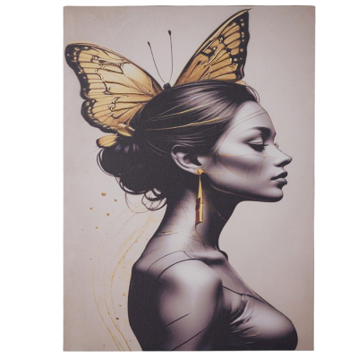 Quadro su tela 60x90 cm donna farfalla moderno verticale