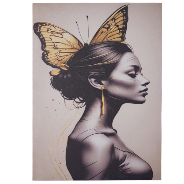 Quadro su tela 60x90 cm donna farfalla moderno verticale