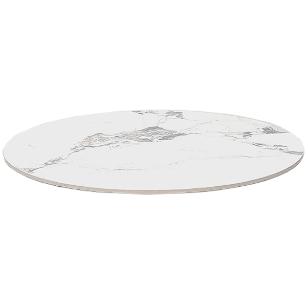 Tavolo pub ristorante bar rotondo 70 cm Top esterno effetto Marmo Bianco base argento H 75