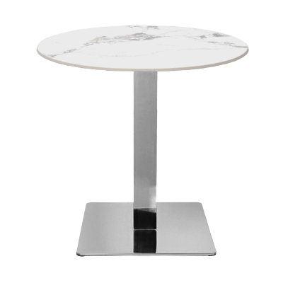 Tavolo pub ristorante bar rotondo 70 cm Top esterno effetto Marmo Bianco base argento H 75