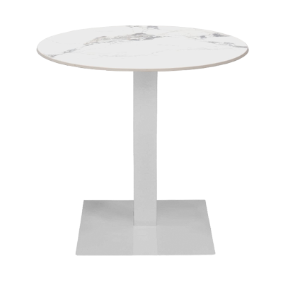 Tavolo pub ristorante bar rotondo 70 cm Top esterno effetto Marmo Bianco base bianca H 75
