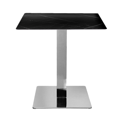 Tavolo pub ristorante bar 70x70 cm Top esterno HPL effetto Marmo NERO gamba argento H 74