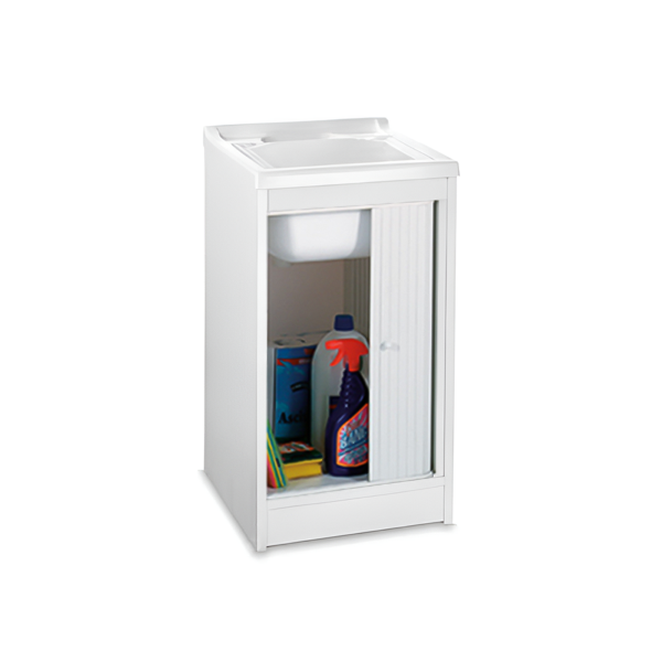 White PVC rolling shutter sink cabinet 45x50 cm with resin tub