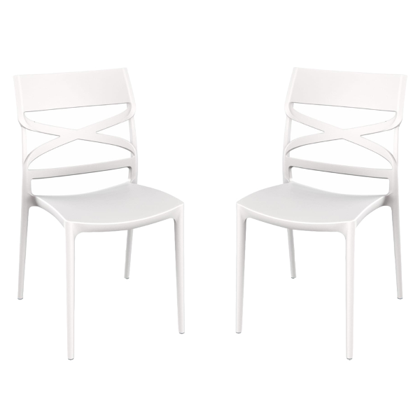 MIROK Weißer stapelbarer Stuhl aus Polypropylen für drinnen und draußen, 2er-Set