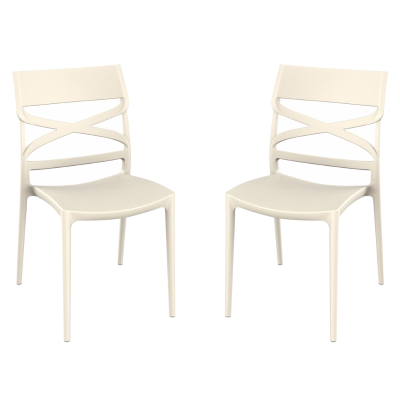 Chaise empilable en polypropylène intérieur et extérieur MIROK Crème lot de 2