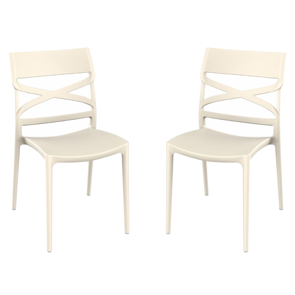 Chaise empilable en polypropylène intérieur et extérieur MIROK Crème lot de 2