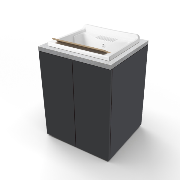 Graphite Wooden Laundry Sink with 2 Doors, Grey Top, and Resin Basin 71x65 cm
