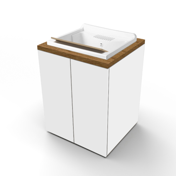 Lavabo en bois blanc à 2 portes avec dessus en noyer et cuve en résine 71x65 cm
